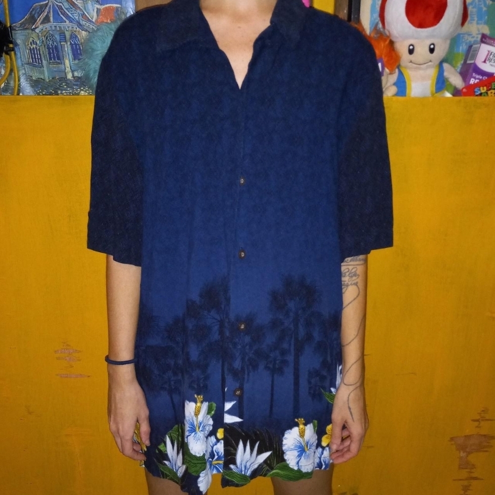 George Navy Blue Floral Casual Button Down Shirt